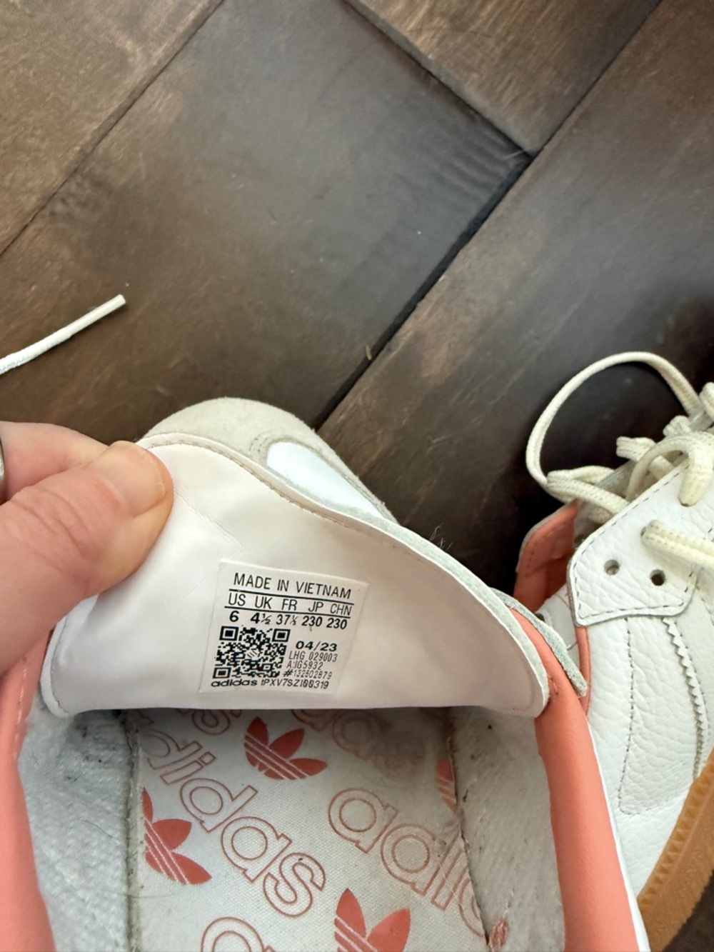adidas Samba Leather Sneakers in White & Coral - Picture 6 of 6